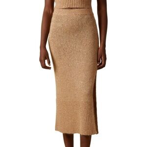 NWOT ALTUZARRA Billie Sequin Knit Slit Midi Skirt Medium M in Biscotti Party